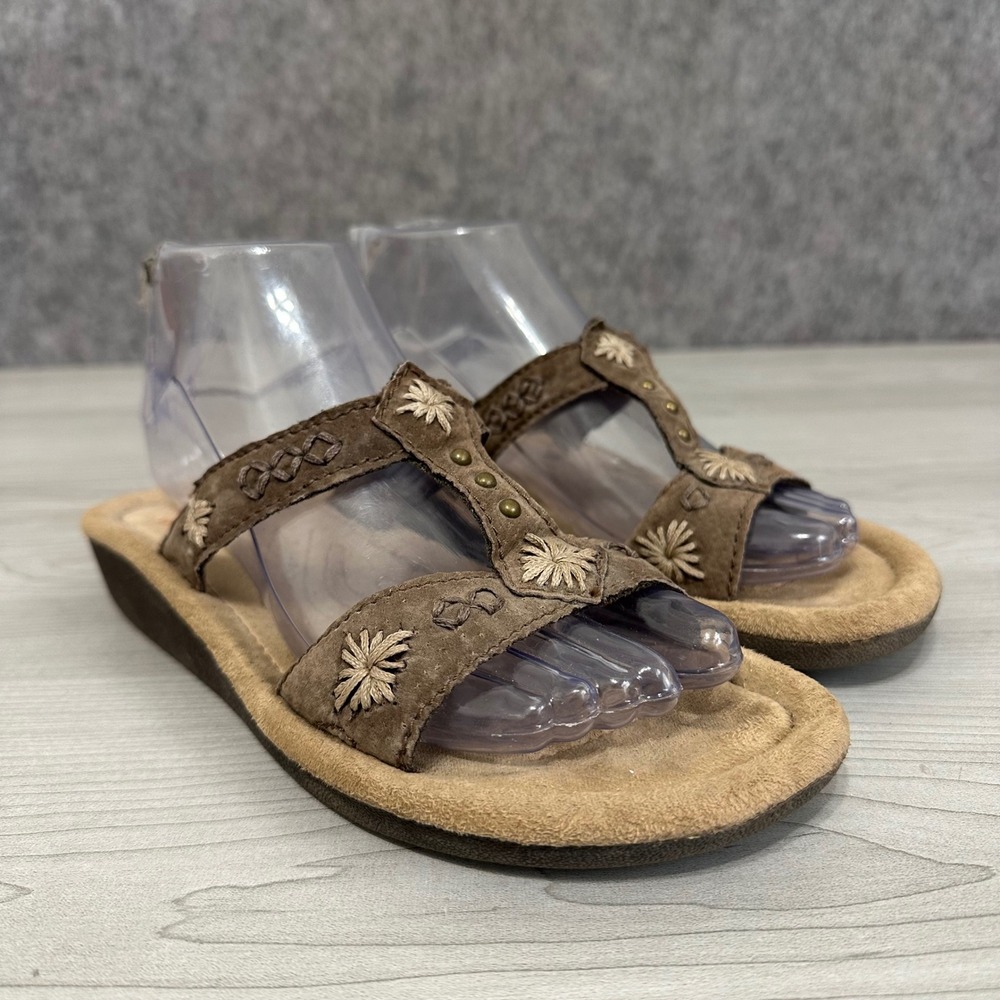 Earth Spirit Benton Sandals Womens 7 Leather Floral Embroidered T-Strap Boho